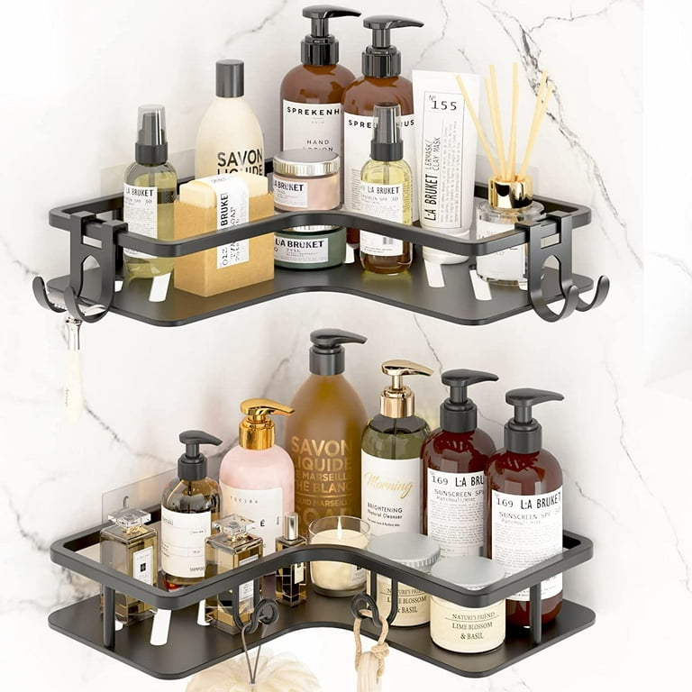 2 Pack Glass Corner Shelf for Bathroom Shower Caddy Basket Shelf