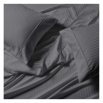 Damask Striped 650-Thread-Count, Cotton-Blend, 22-Inch Super Deep Pocket King Bed Sheets Set, Grey