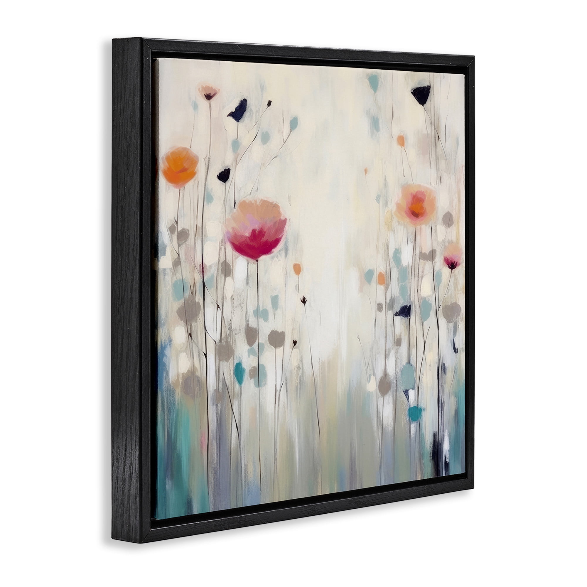 Stupell Industries Pastel Poppies Painting Botanical & Floral Painting Black Floater Framed Canvas Art Print Wall Art, 25 x 25