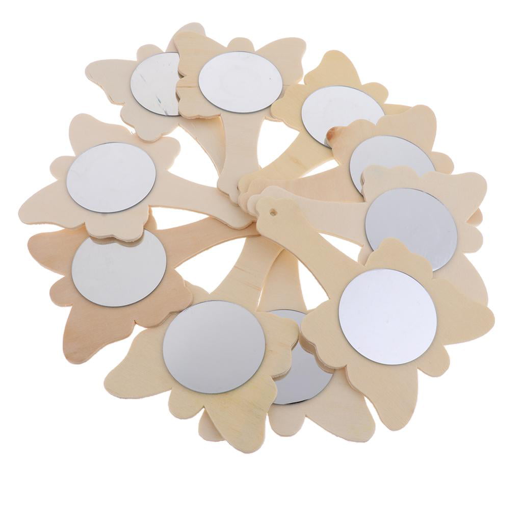 10/8pcs Blank Unfinished Wood Mirror for Kids DIY Crafts Woodcraft Handmade Toys 