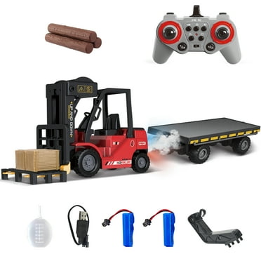 Remote Control Forklift Truck, RC Carrier Slab Car with Transform Lift Fork & Hook, RC Construction Toy with Spray Gift for Kids 6 