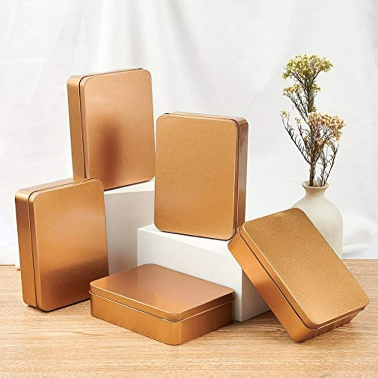 5pcs Rectangular Tin Box Matte Gold Metal Tin Box with Lids Tinplate Boxes Mini Portable Box Containers for Beads Jewelry Storage Christmas