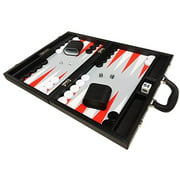 Silverman & Co. 16-inch Premium Backgammon Set - Medium Size - Black Board White and Scarlet Red Points