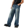 thumbnail image 5 of Nmnitkp Jean Men's Pants Retro Washed Baggy Wide Leg Jeans, Loose Straight Leg Denim Pants, Casual Streetwear Trousers with 5 Pockets for Daily Wear Blue,XL, 5 of 8