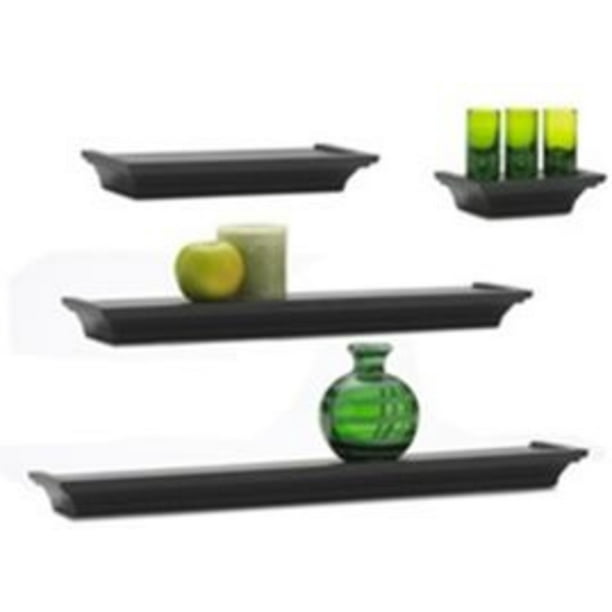 Melannco Set of 4 Black Wall Wood Shelves In Assorted Sizes