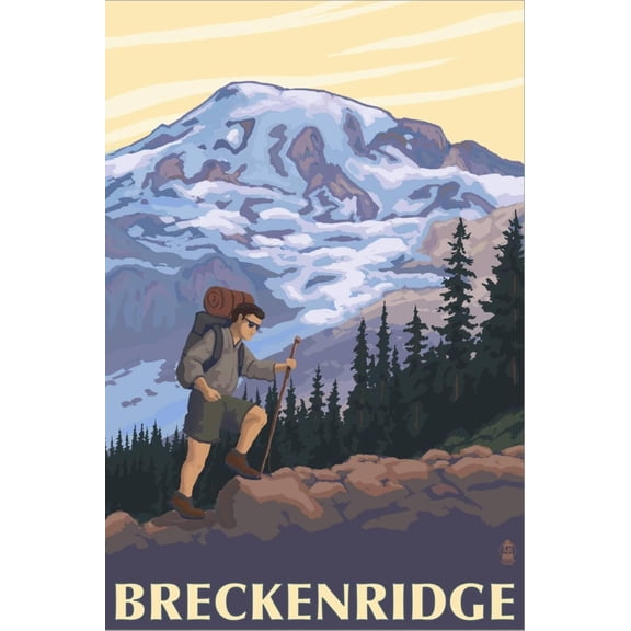 Art.com Breckenridge, Colorado - Mountain Hiker Stretched Canvas Print Wall Art by Lantern Press, 12" x 18"