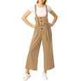 thumbnail image 3 of INSPIRE CHIC Women's Button Front High Waist Belted Straight Fit Overall Jumpsuit XL Khaki, 3 of 8