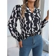 thumbnail image 4 of Women'S Geometric Long Sleeve Button Front Shirt, Casual Slim All over Print Collared Neck Blouse Black & White S, 4 of 8