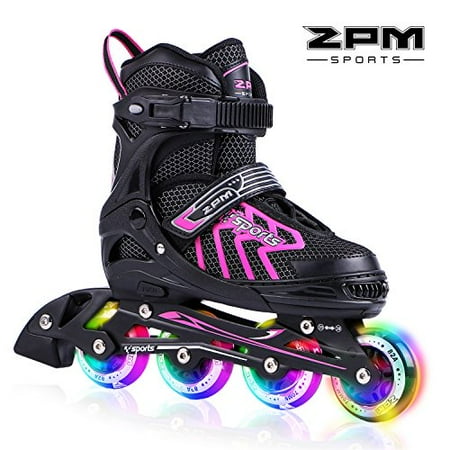 Flashing High Roller Button (2pm Sports Brice Pink Adjustable Illuminating Inline Skates with Full Light Up LED Wheels, Fun Flashing Rollerblades for Girls - Pink)