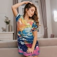 thumbnail image 3 of Fotbe Colorful Whimsical Earth Bata de Dormir para Mujer con Estampado, Camisón de Algodón de Manga Corta, Ropa de Dormir Casual, 3 of 6