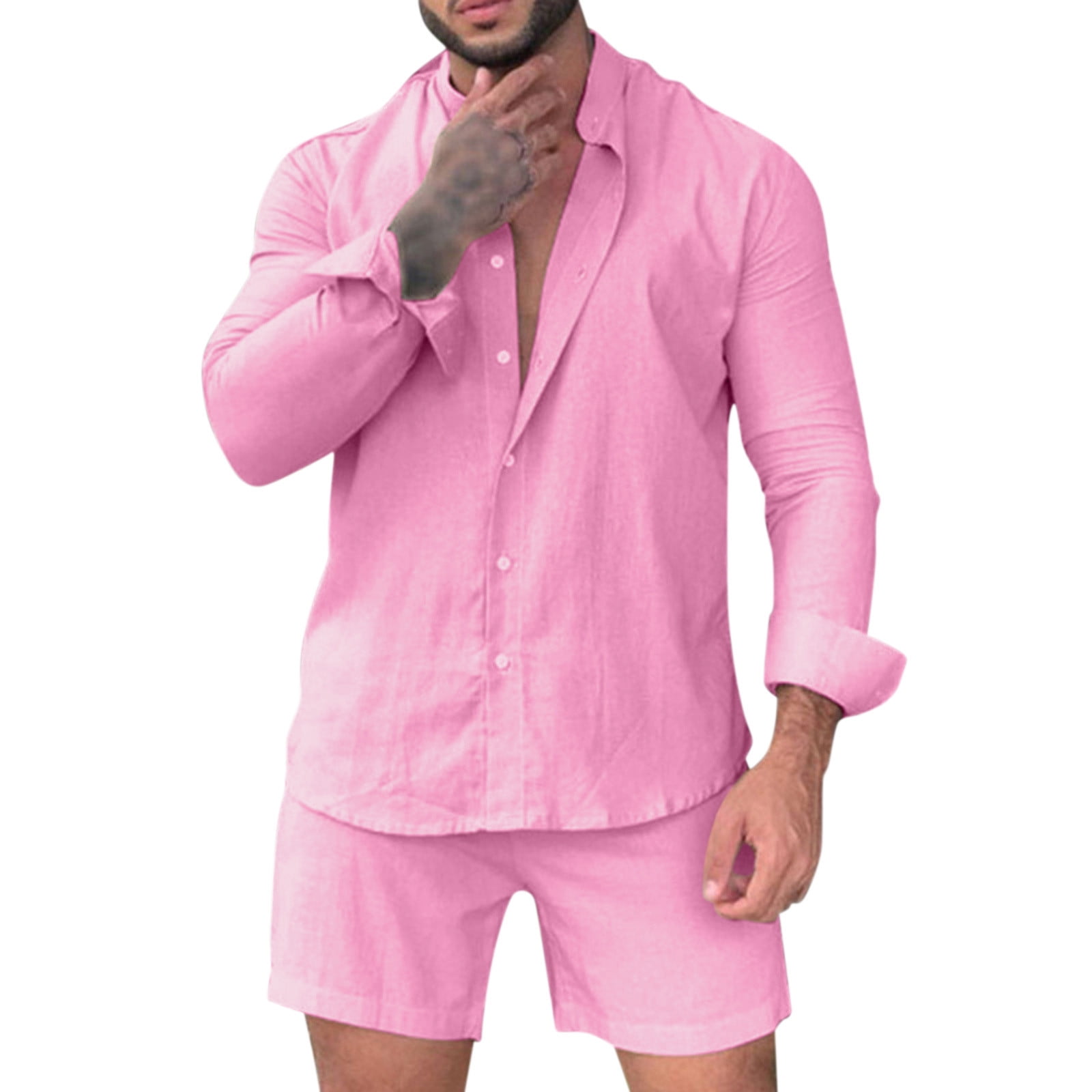 Ongelofelijk roddel Tragisch Outfmvch long sleeve shirts for men Round Neck Long Sleeve Solid Casual  Fashion Sports Shirt Shorts Suit womens tops Pink - Walmart.com