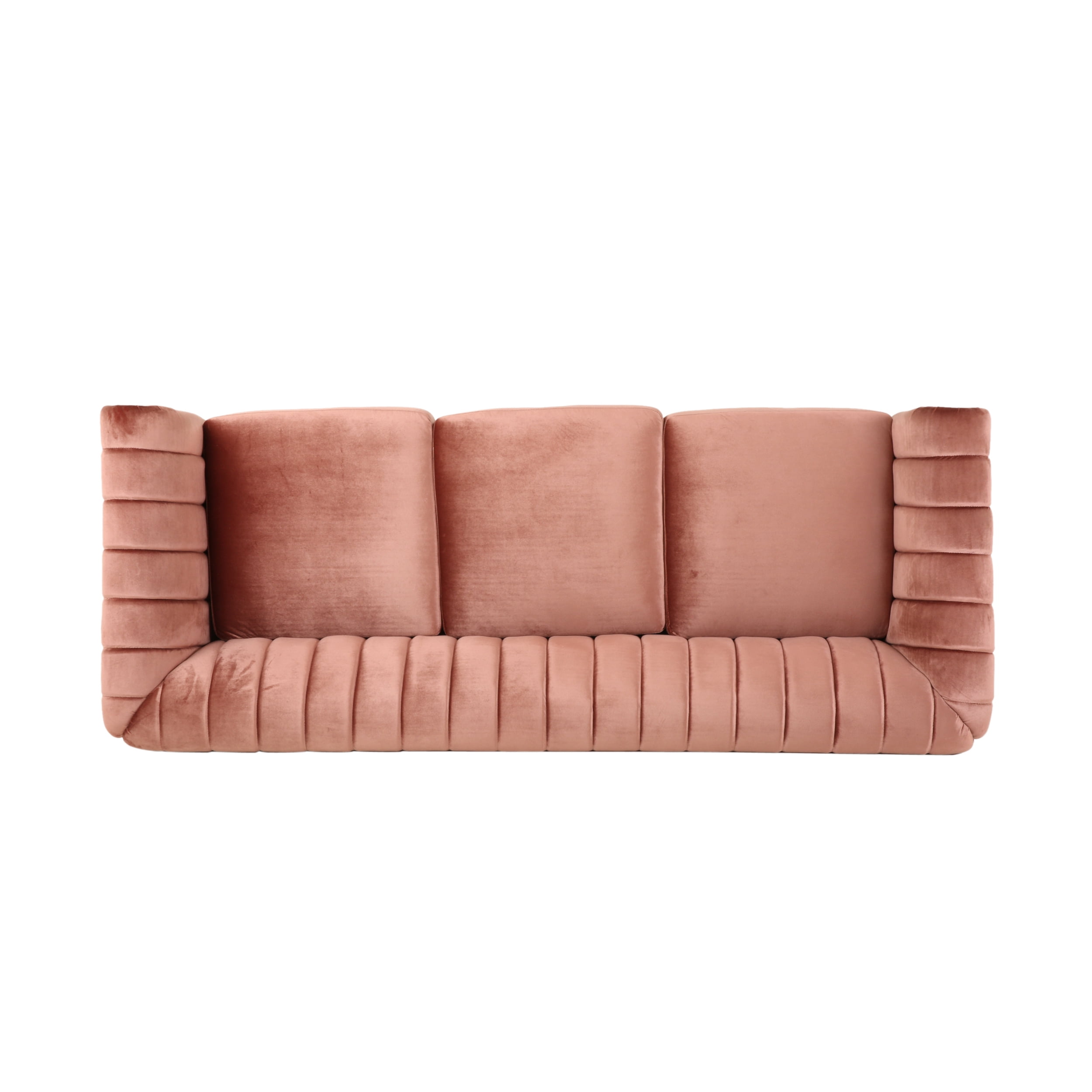 Noble House Kimmy Modern Tufted Velvet Sofa, Blush, Dark Brown