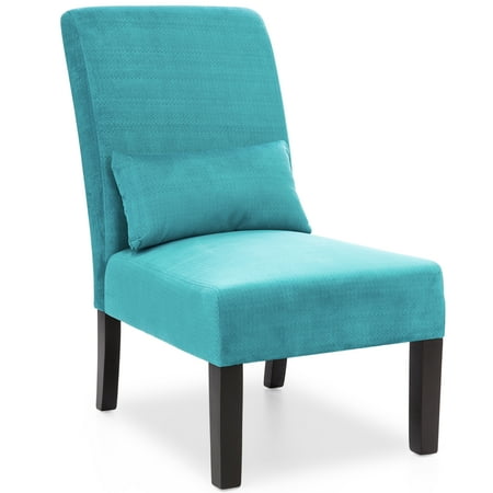 Calligaris Fabric Chair - Best Choice Products Fabric Armless Accent Chair w/ Lumbar Pillow (Teal)