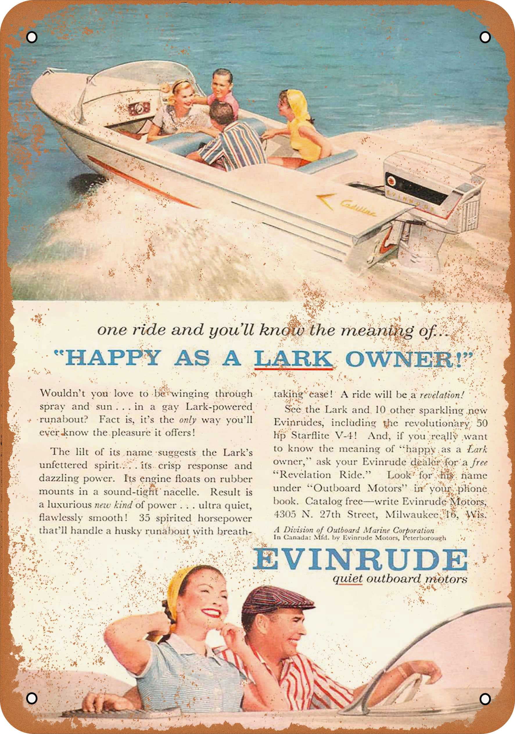 Evinrude Outboard Motor Boating Fishing Vintage Rustic Retro Metal Sign 8" x 12" 
