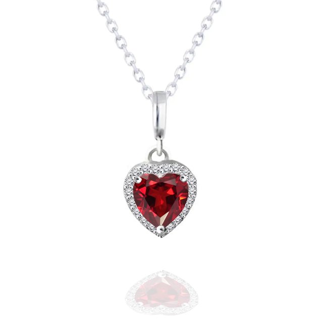 JeenMata Collar con Colgante de Corazón Eterno Piedra Natal de Enero, Granate de 1,5 Quilates, Chapado en Oro Blanco de 18 K sobre Plata