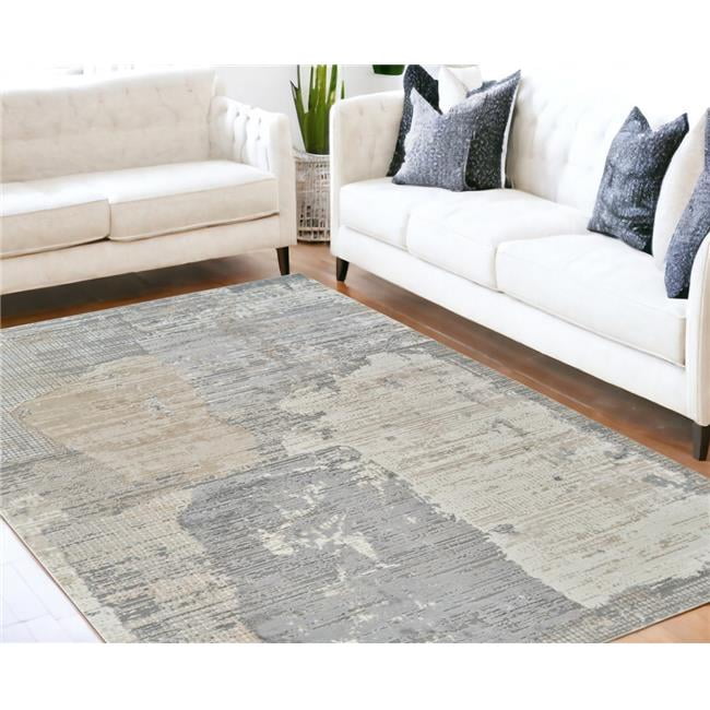 5 X 8 Gray and Cream Abstract Distressed Area Rug