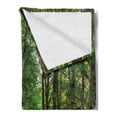 thumbnail image 2 of Woodland Soft Flannel Fleece Throw Blanket, Forest Scene Trees and Pathway Foliage Trunk Greenery Outdoor Picture, Cozy Plush for Indoor and Outdoor Use, 60" x 80", Green Brown, by Ambesonne, 2 of 5