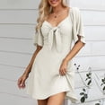 thumbnail image 2 of WENWU Womens Dresses 2024 Spring Summer Deep V Neck Elegant Bow Tie Mini Dress S XL Casual Knee Length Dresses for Women Maxi for Women, 2 of 7