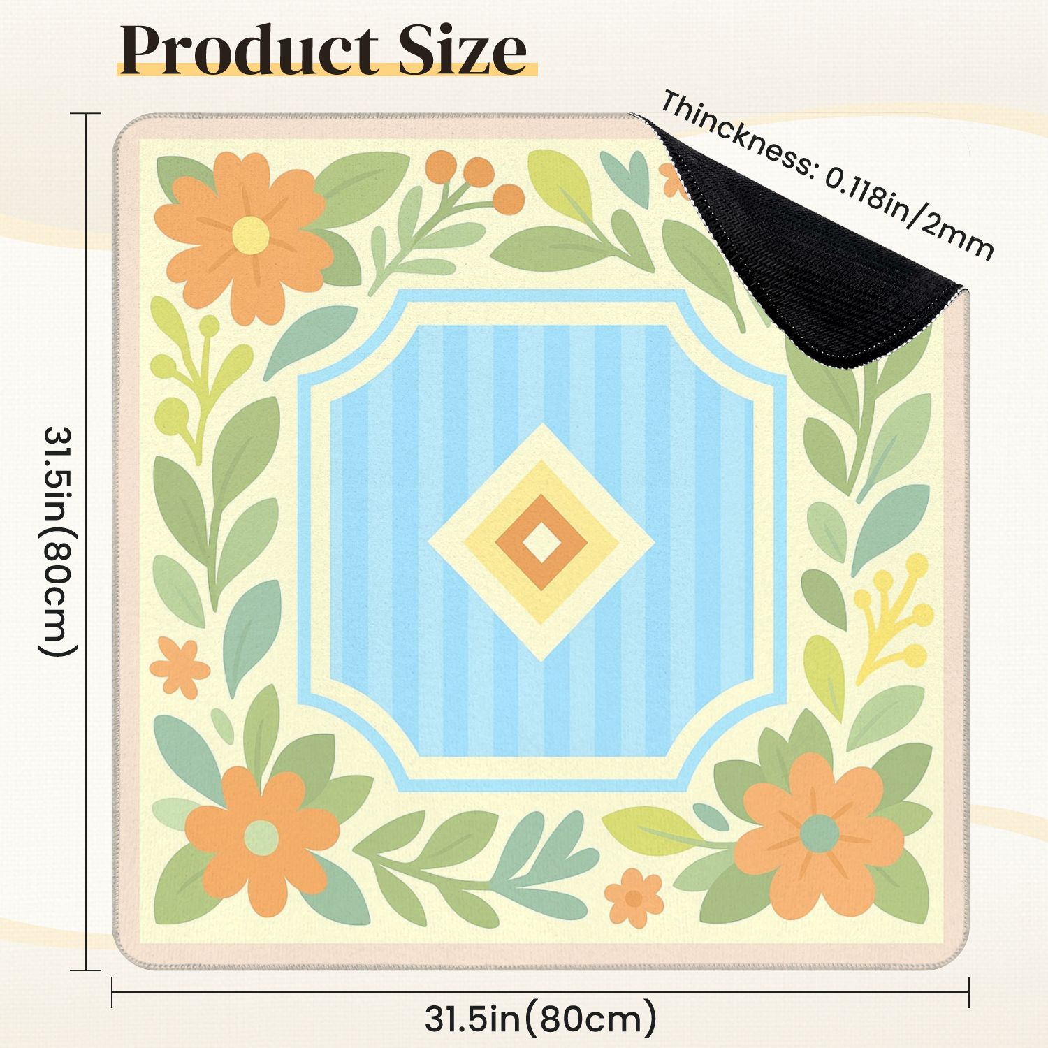 Mahjong Mat 31.5" x 31.5" Floral Soft Pastels Geometric Centerpiece Anti-Slip and Noise Reduction Symmetry Design Mahjong Tiles Table Cover for Dominoes Poker Card Board and Tile Games