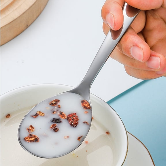 SomWiBe Stainless Steel Soup Spoons, Reusable Flat-Bottom Asian Soup Spoon Set for Soup, Rice, Dessert, Coffee, 3 Pieces