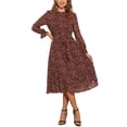 thumbnail image 1 of INSPIRE CHIC Women's Dress Floral Mock Neck Ruffle Long Sleeve Flowy Chiffon A-Line Midi Dresses L Wine Red, 1 of 6