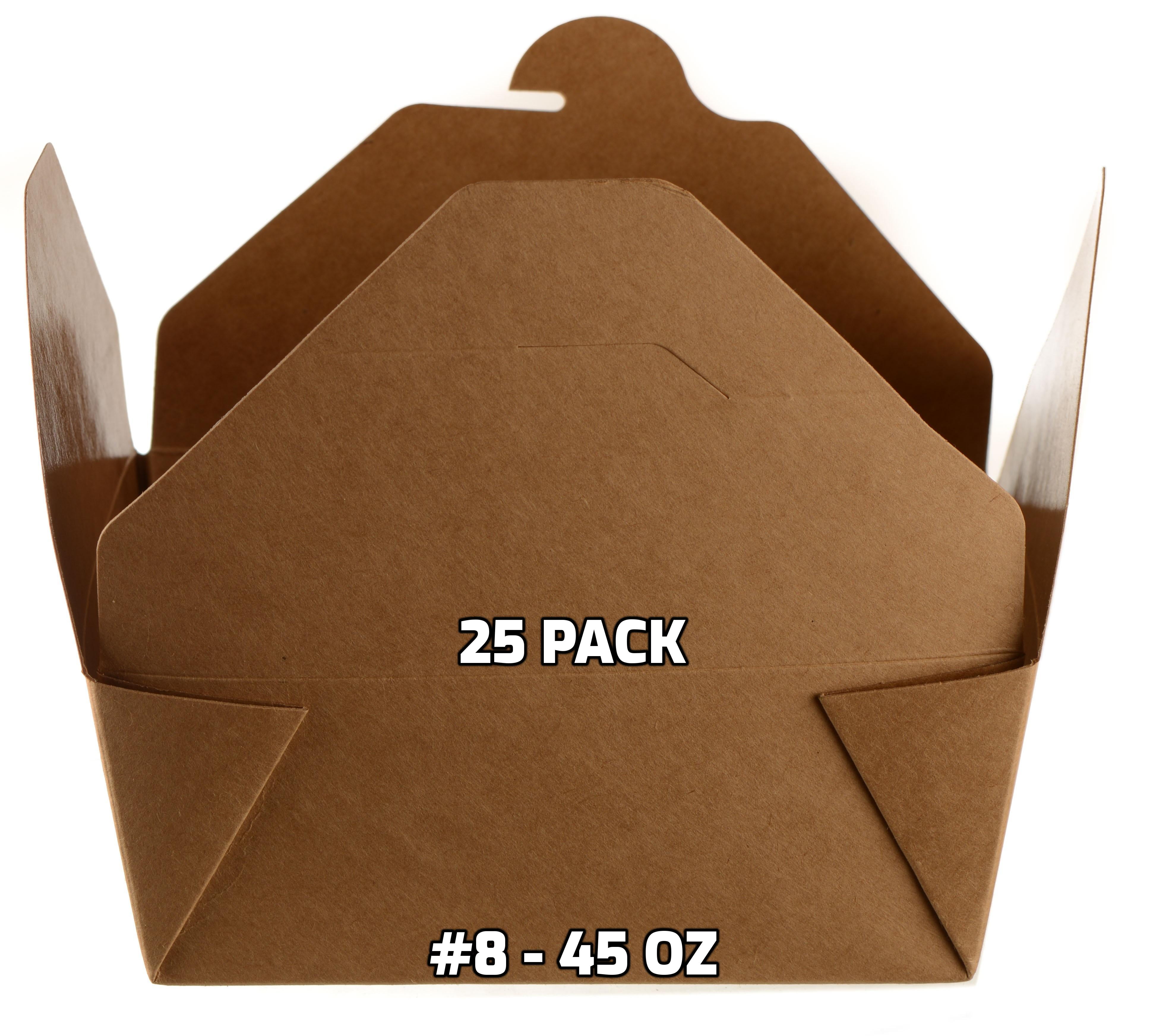 [25 PACK] Take Out Food Containers 45 oz Kraft Brown Paper Take Out Boxes Microwaveable Leak and