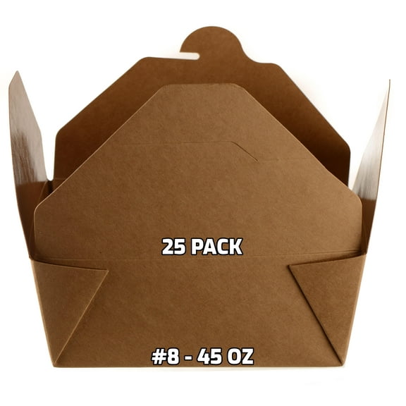 [25 PACK] Take Out Food Containers 45 oz Kraft Brown Paper Take Out Boxes Microwaveable Leak and Grease Resistant Food Containers - To Go Containers for Restaurant, Catering - Recyclable Lunch Box #8