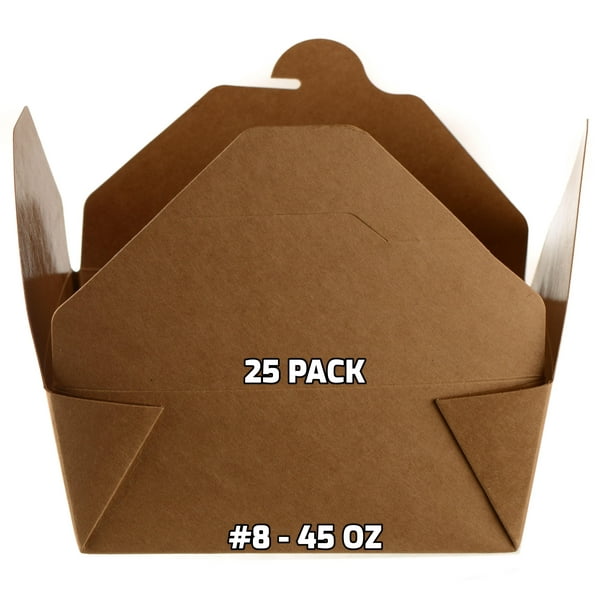 [25 PACK] Take Out Food Containers 45 oz Kraft Brown Paper Take Out