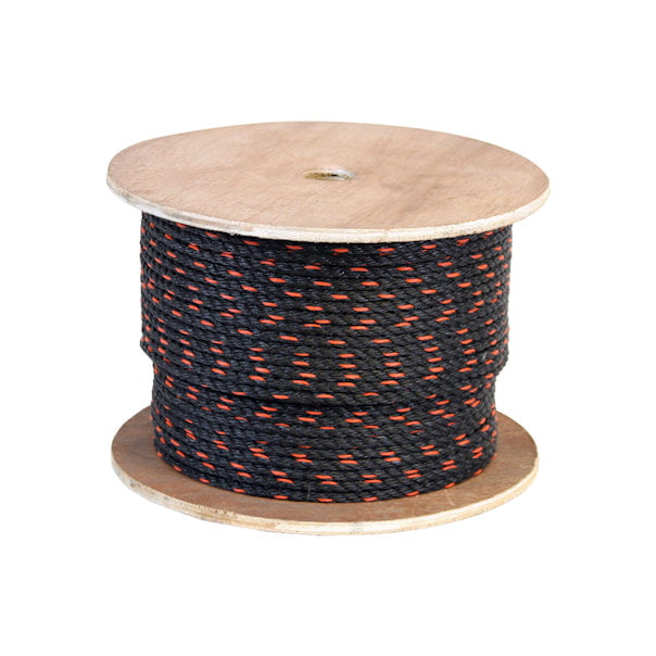 CWC Black with Orange 3/8" x 600' Polypropylene Rope 3-Strand Twisted 