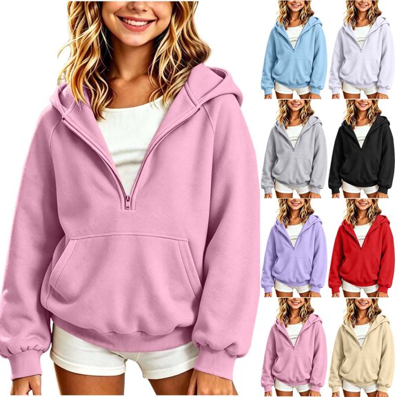 akafmk Girls Half Zip Hoodie Sweatshirt Long Sleeve Pullover Sweatshirts with Pocket Solid Color Casual Hooded Top Versatile Fall Clothes, Size 5-6 Years