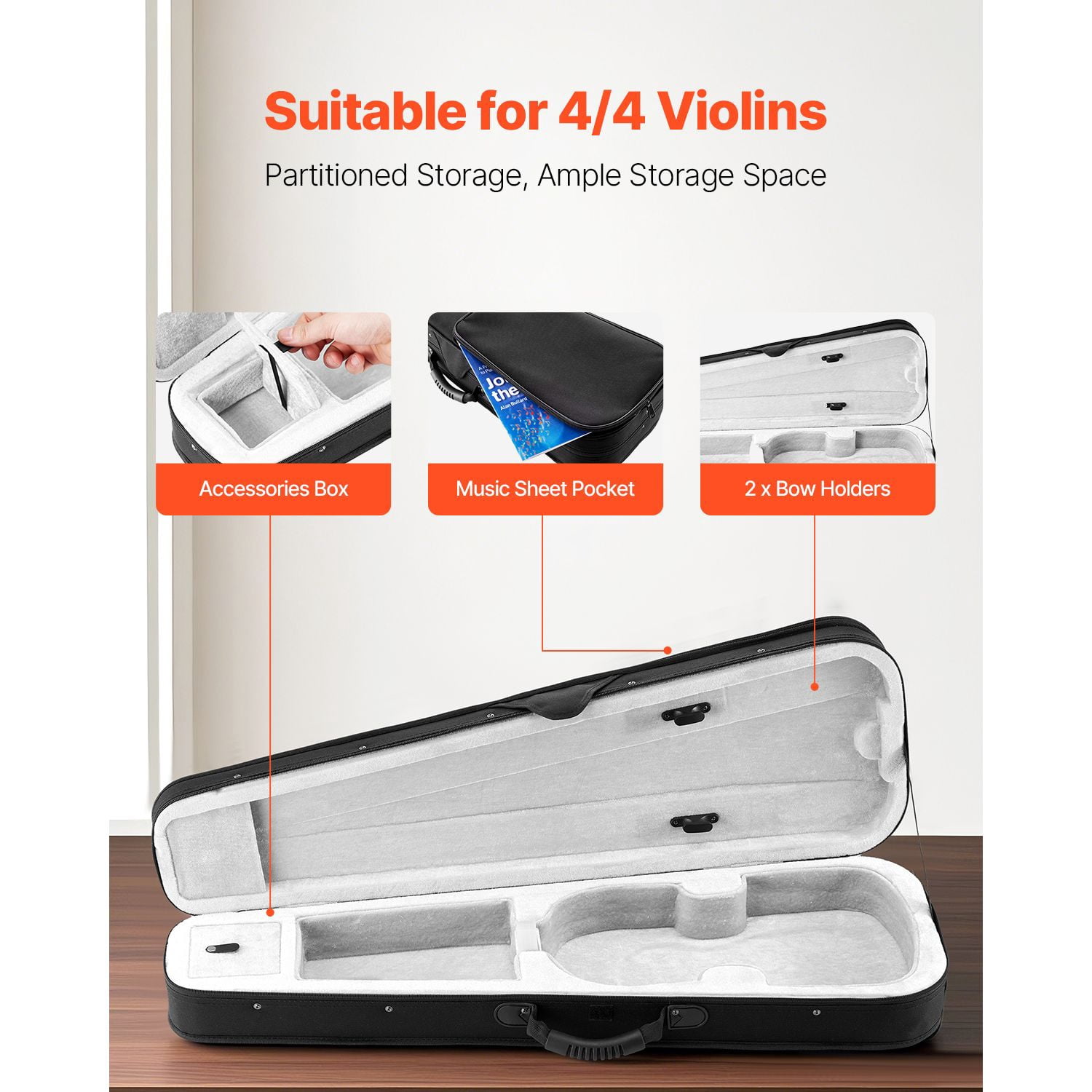 4/4 Full Size Violin Case, Nylon Waterproof, Lightweight Portable Travel Carrying Bag, with Plush Lining, Dual Shoulder Straps, Anti-Scratch, Professional Triangular Shape, for Violin, Black