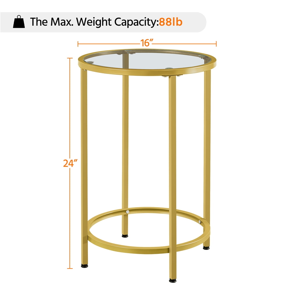 Alden Design Round Metal End Table with Glass Top for Livingroom, Gold