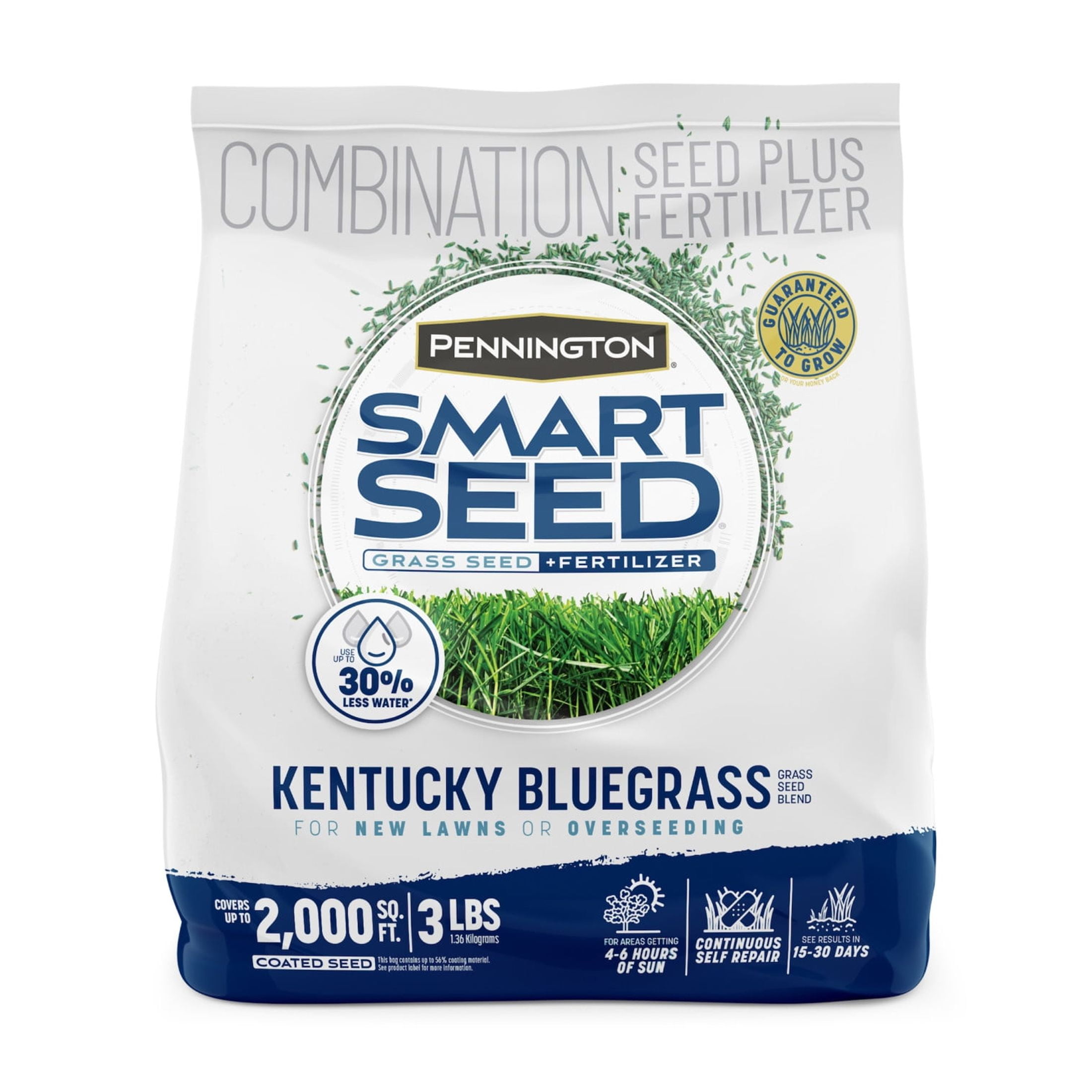 Pennington Smart Seed Kentucky Bluegrass Grass Seed Mix, for Sun to Partial Shade, 3 lb, 1 Pack, New