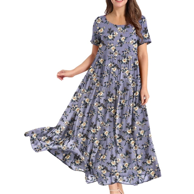 Ketyyh-chn99 Robes Femmes Grande Taille Robe Maxi Manche à Volants à Étages Évasée Robe Mini PP1,TG