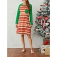 thumbnail image 3 of AIGUR Mommy and Me Matching Dress Stripe Snowflake Print Crew Neck Long Sleeve Dress Family Matching Christmas Clothes, 3 of 8