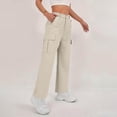 thumbnail image 5 of Casual Loose Fit Cargo Pants for Women High Waisted Straight Wide Leg Trousers with Functional Pockets for Daily Outdoor Outfits Beige L, 5 of 5