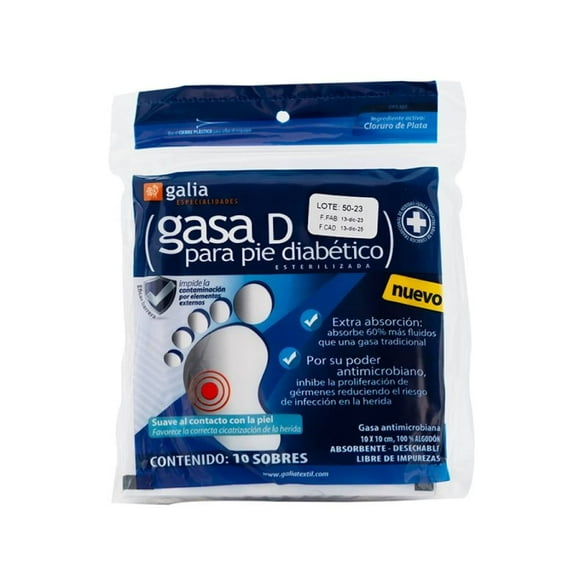 Gasa Galia D esterilizada para pie diabético 10 sobres