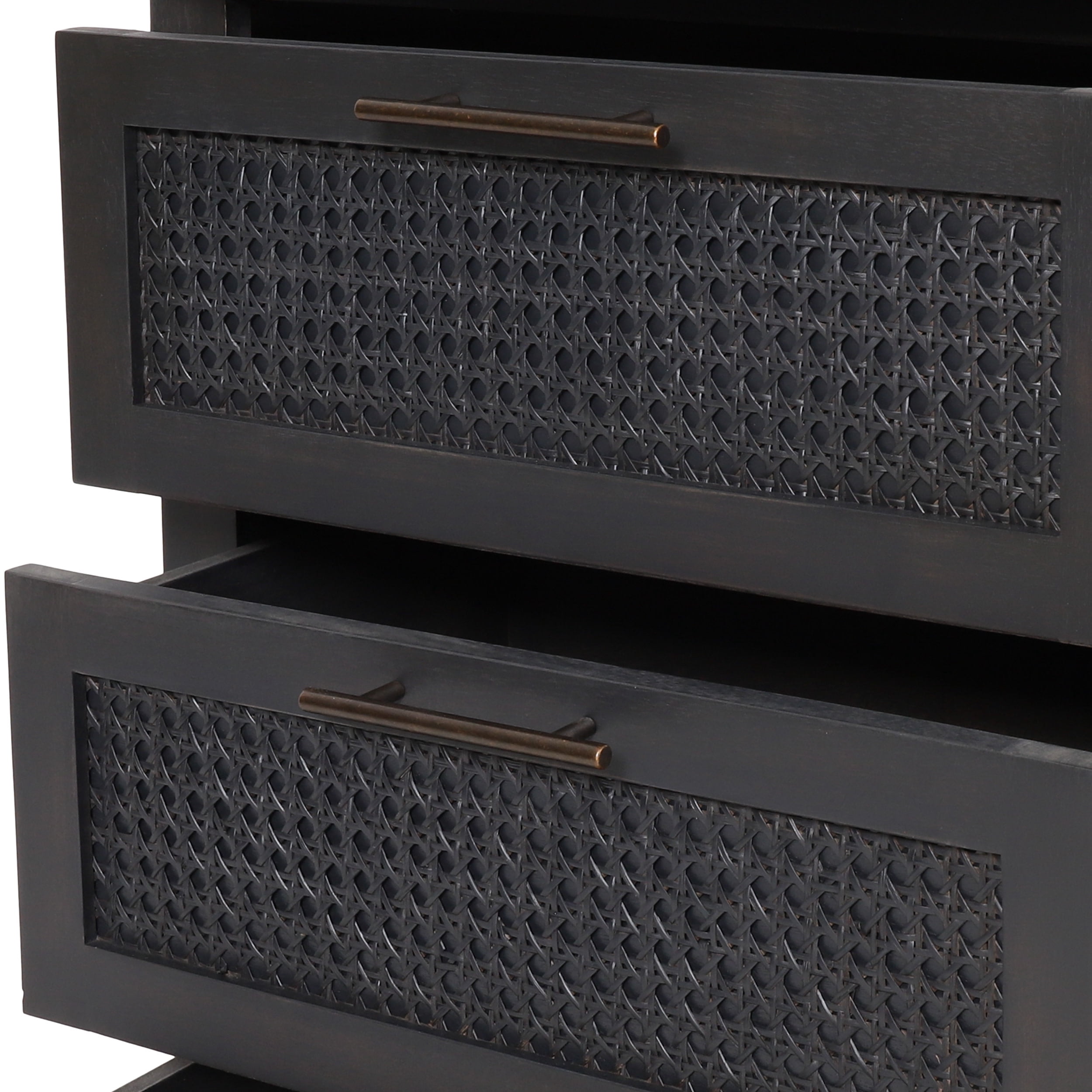 Noble House Thurber Acacia Wood and Cane 3 Drawer Dresser, Dark Gray