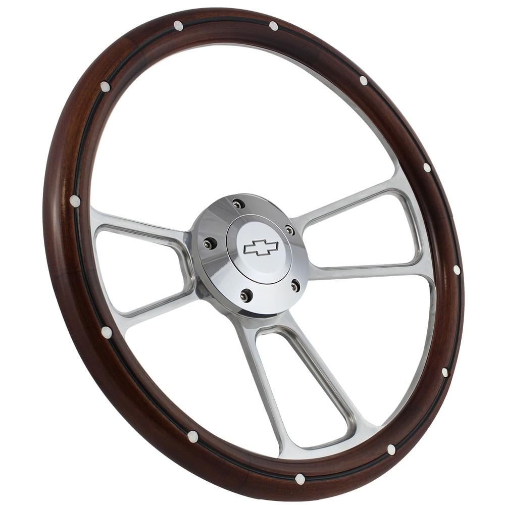 Chevrolet Billet & Mahogany Steering Wheel Kit, Chevy Logo Engraved