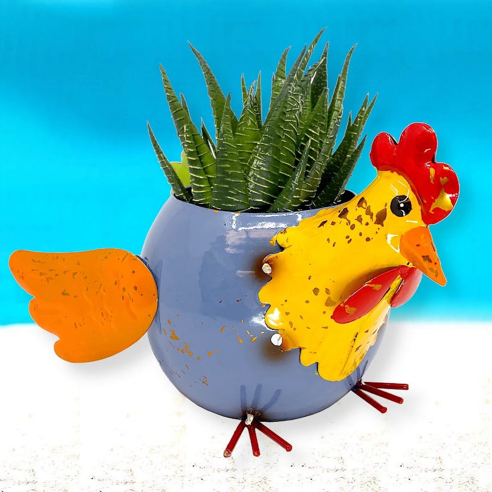 The Joy Tree 8" x 6" x 5" Chicken-Shaped Multi-Color Metallic Flower Pot