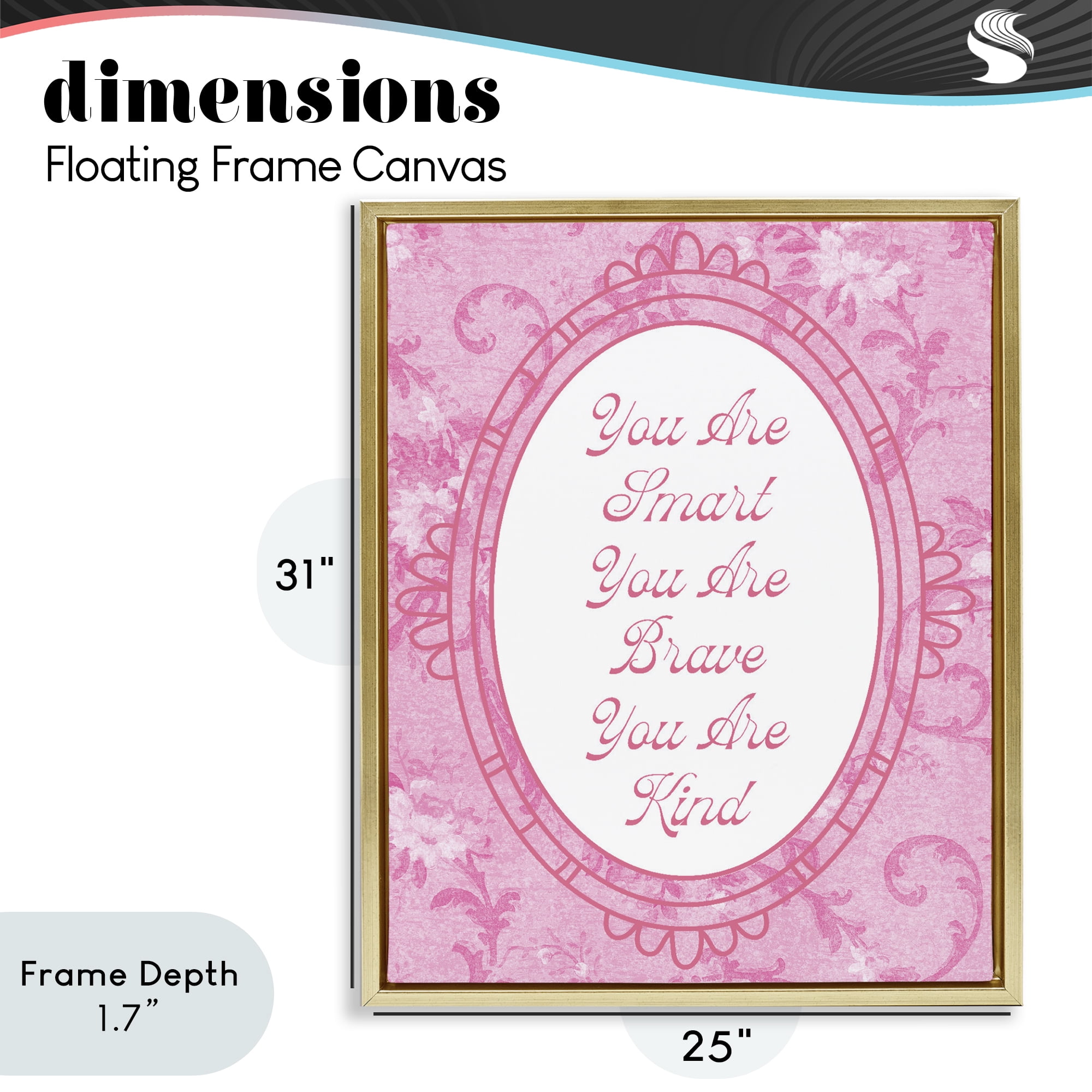 Stupell Industries Smart Brave & Kind Ornate Pink Gold Framed Floater Canvas Wall Art, design by Lil' Rue