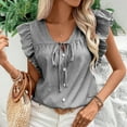 thumbnail image 4 of Charella Women's Fashion Blouses Striped Tie Front Button down Shirts Ruffle Short Sleeve Tops Summer Casual Clothes (L, Black), 4 of 7