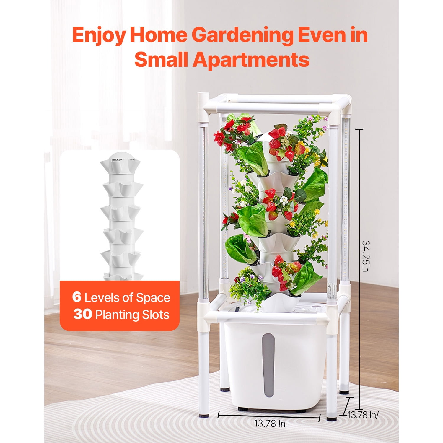 KFFKFF Hydroponic Cultivation Setup with Illumination, 30 Slots 6-Level Hydroponic Pillar, Domestic Water-Based Garden with Fluid Pump, Seed Sprouting Set for Indoor Greens, Fruits, and Veggies