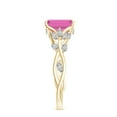 thumbnail image 4 of Vine Art Leaf Style Moissanite Ring Princess Cut Pink Sapphire Engagement Ring in Sterling Silver/ Yellow Gold Plated Engraved Promise Wedding Band Ring September Birthstone Jewelry, Ring Size 8, 4 of 8