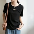 thumbnail image 2 of JGGSPWM Pure Cotton T-Shirt for Women White Summer Short Sleeve Crewneck Cutout Solid Color Casual Tops Black XL, 2 of 4