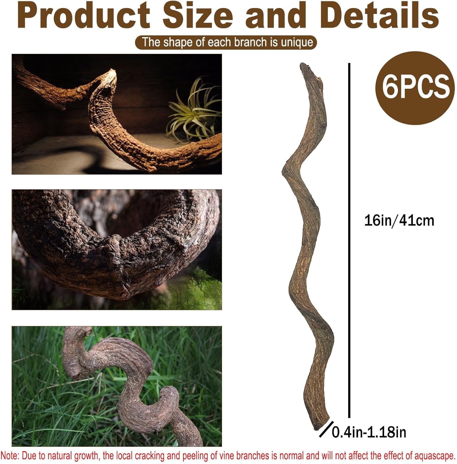 kathson Reptile Forest Climbing Branch Decor, Crested Gecko Climb Wood, Natural Branches Tree for Snake Frog Chameleon Spider Bearded Dragon Terrarium Habitat Tank Accessories,6PCS