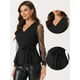thumbnail image 2 of Top de malla de manga larga con cuello en V y dobladillo con volantes para mujer elegante con cinturón Negro S Allegra K, 2 of 5