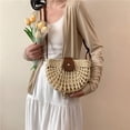 thumbnail image 2 of Bohemian Women's Semi-circular Hollow Straw Bag, 2 of 5