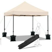 Topeakmart 10x10ft Commercial Pop-up Canopy with Wheeled Carry Bag and 4 Sand Bags, Light Gray