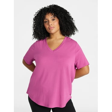Terra & Sky Women's Plus Size V-Neck Tee with Short Sleeves, Size 0X-5X